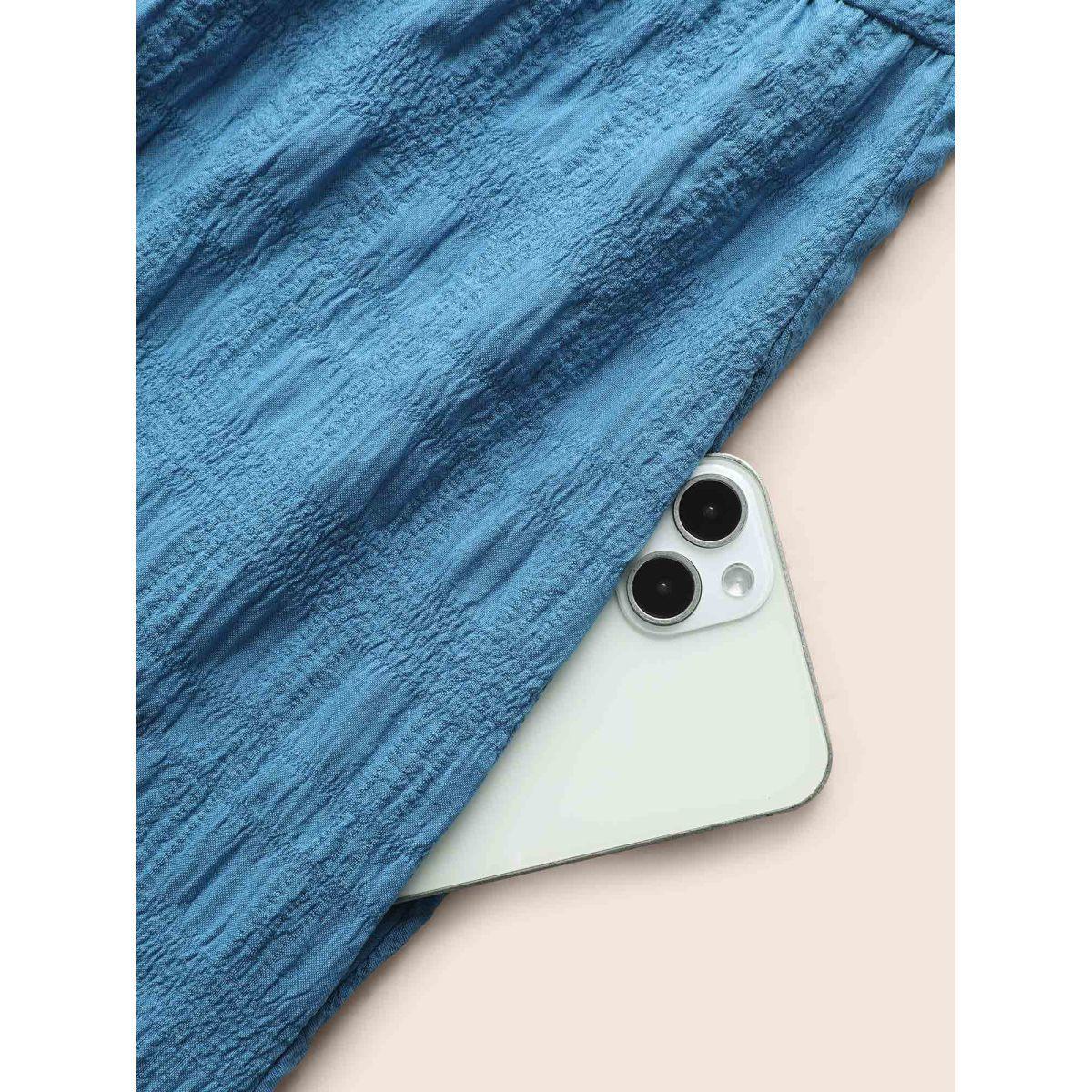 Plus Size Textured Button Detail Ruffle Layered Hem Dress Mediumblue Women Elegant Woven ribbon&lace trim Square Neck Sleeveless Curvy BloomChic 28/5X Product Image