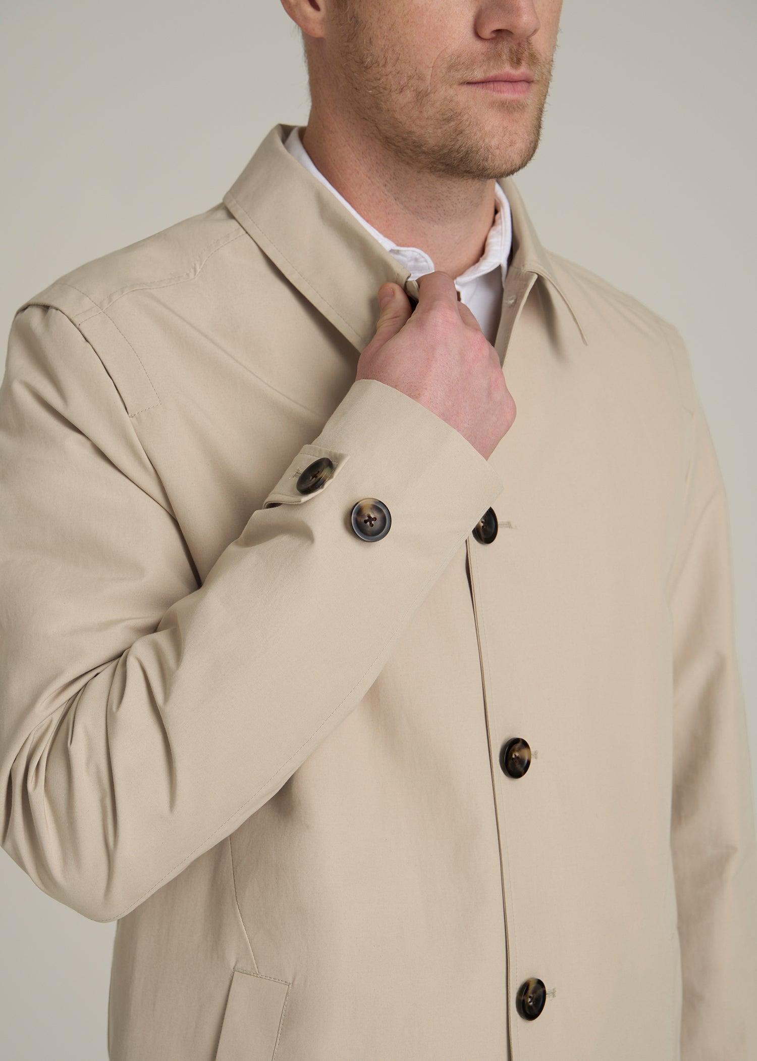 Minimalist Trench Coat for Tall Men in Light Khaki Male Product Image