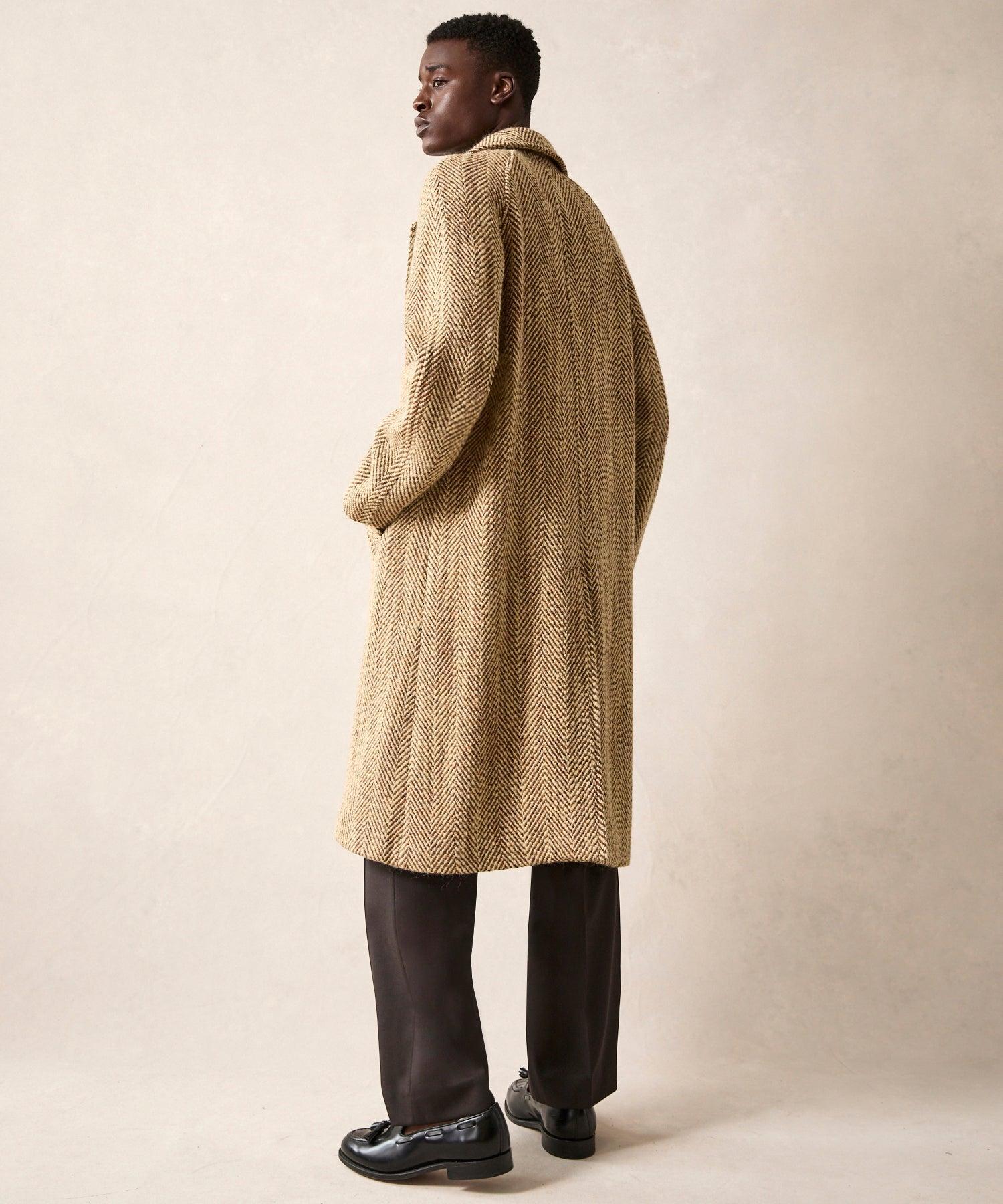 Italian Wool Topcoat in Light Brown Herringbone Product Image