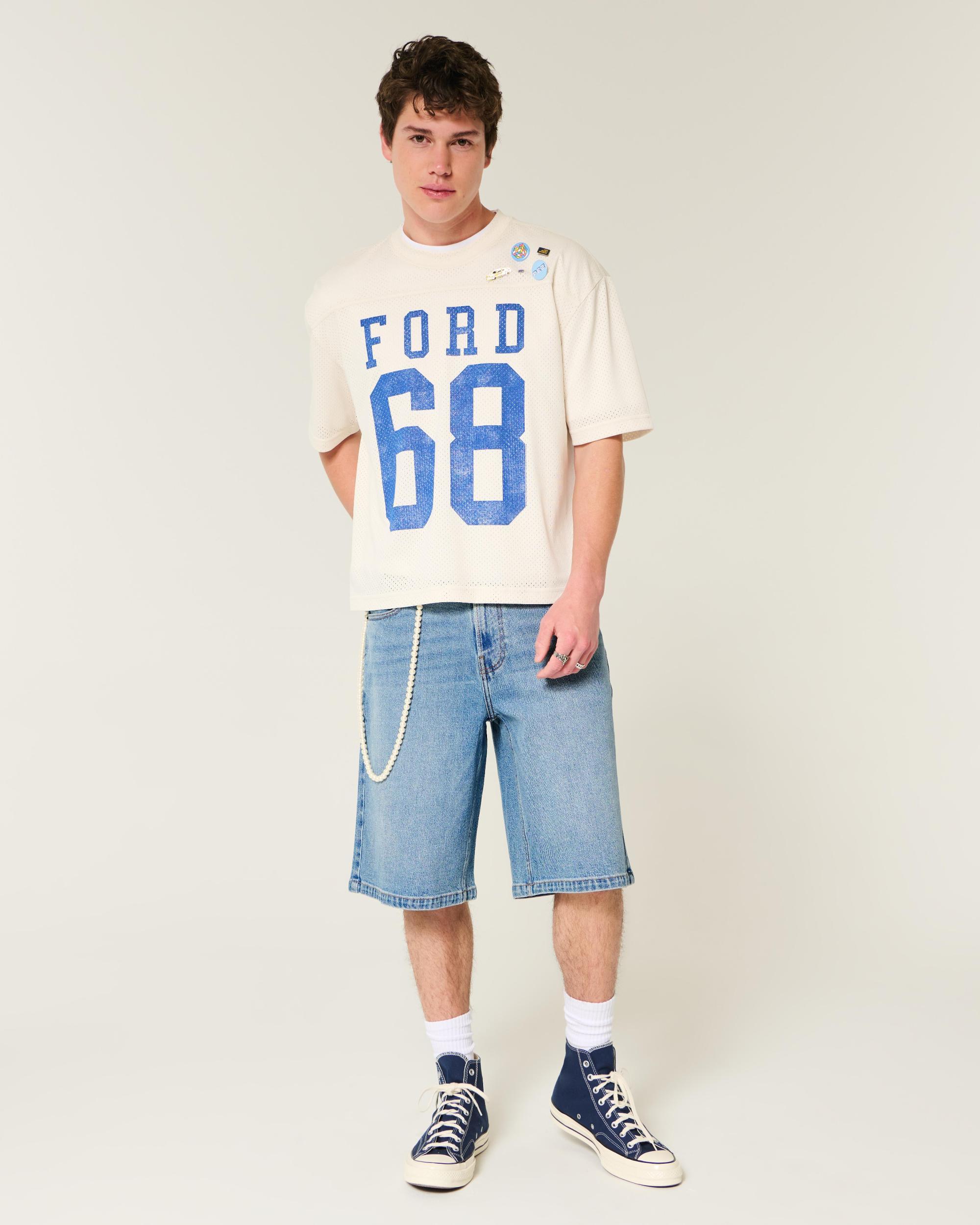 Below-the-Knee Washed Black Super Baggy Denim Shorts Product Image