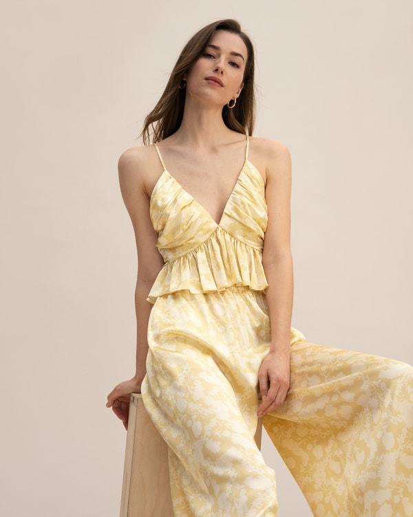 LILYSILK Women's 100% Silk Ruffle Cowl Neck Cami Top in Shadow Print, Size 4 Product Image