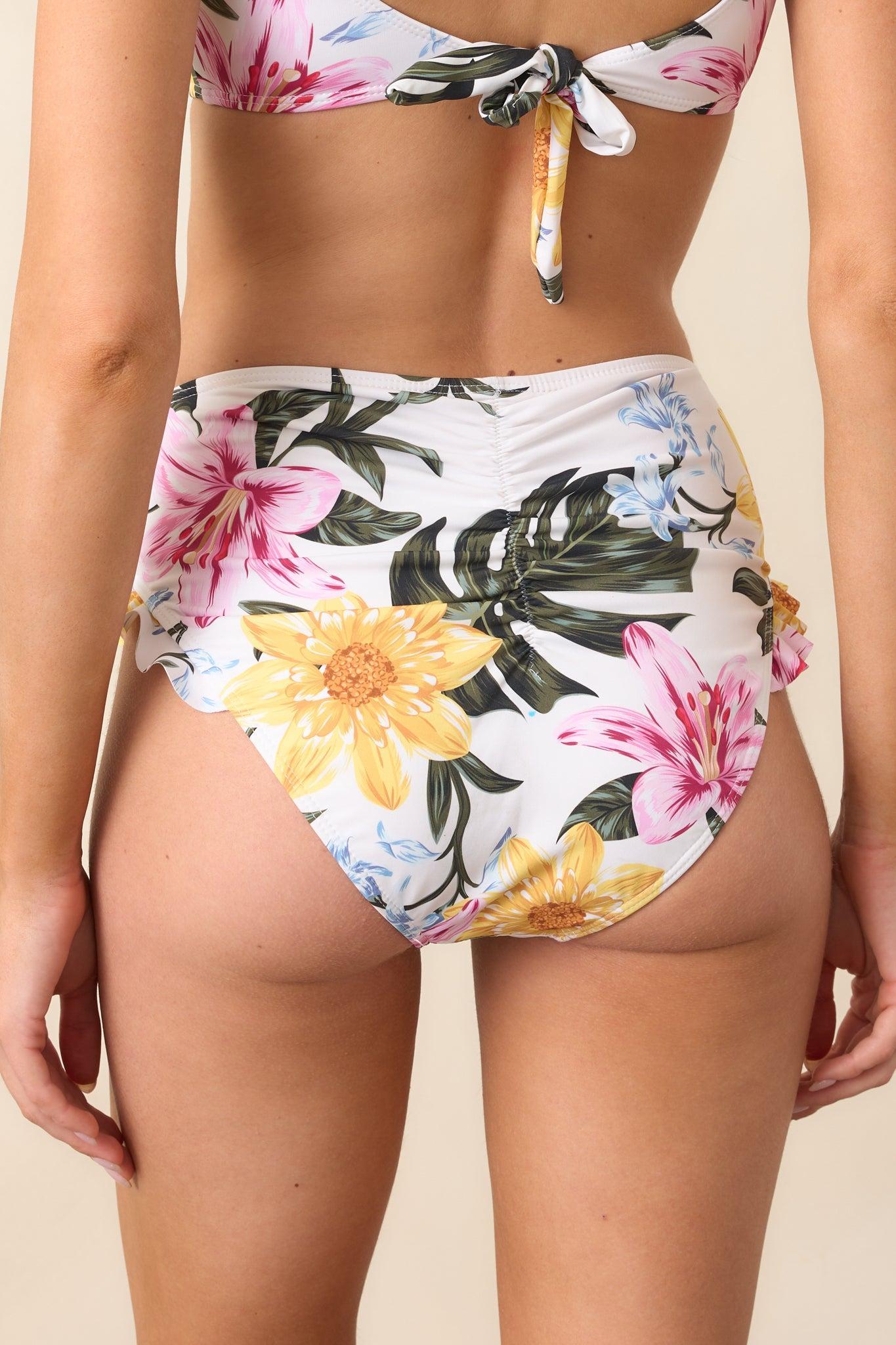 Sun Tanning Ivory Floral Frill Bikini Bottoms Product Image