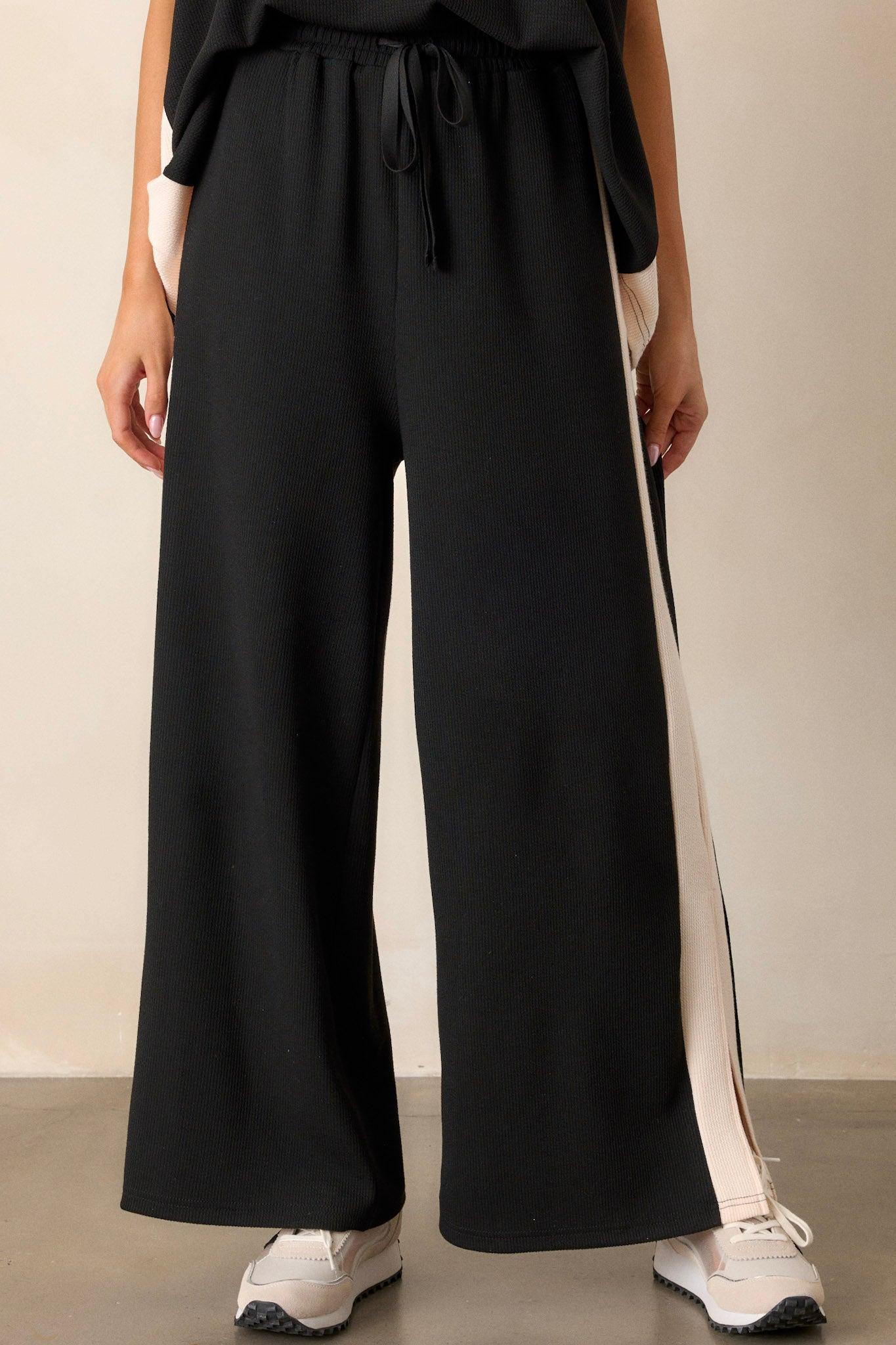 See The End Black & Ivory Ribbed Pants Product Image