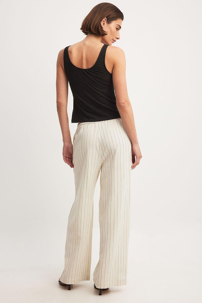 Elastic Mid Waist Linen Blend Pants Product Image