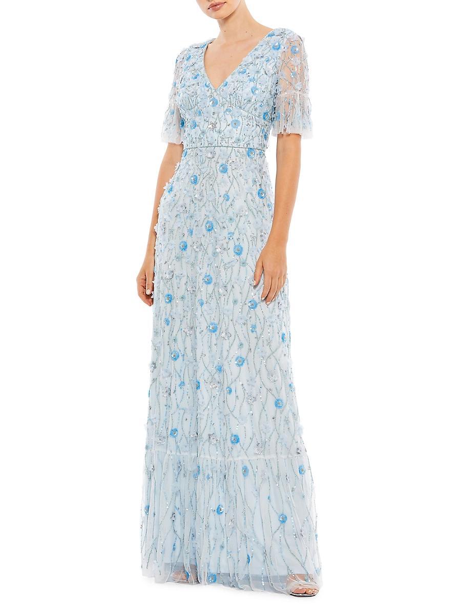 Womens Floral Sequined Column Gown Product Image