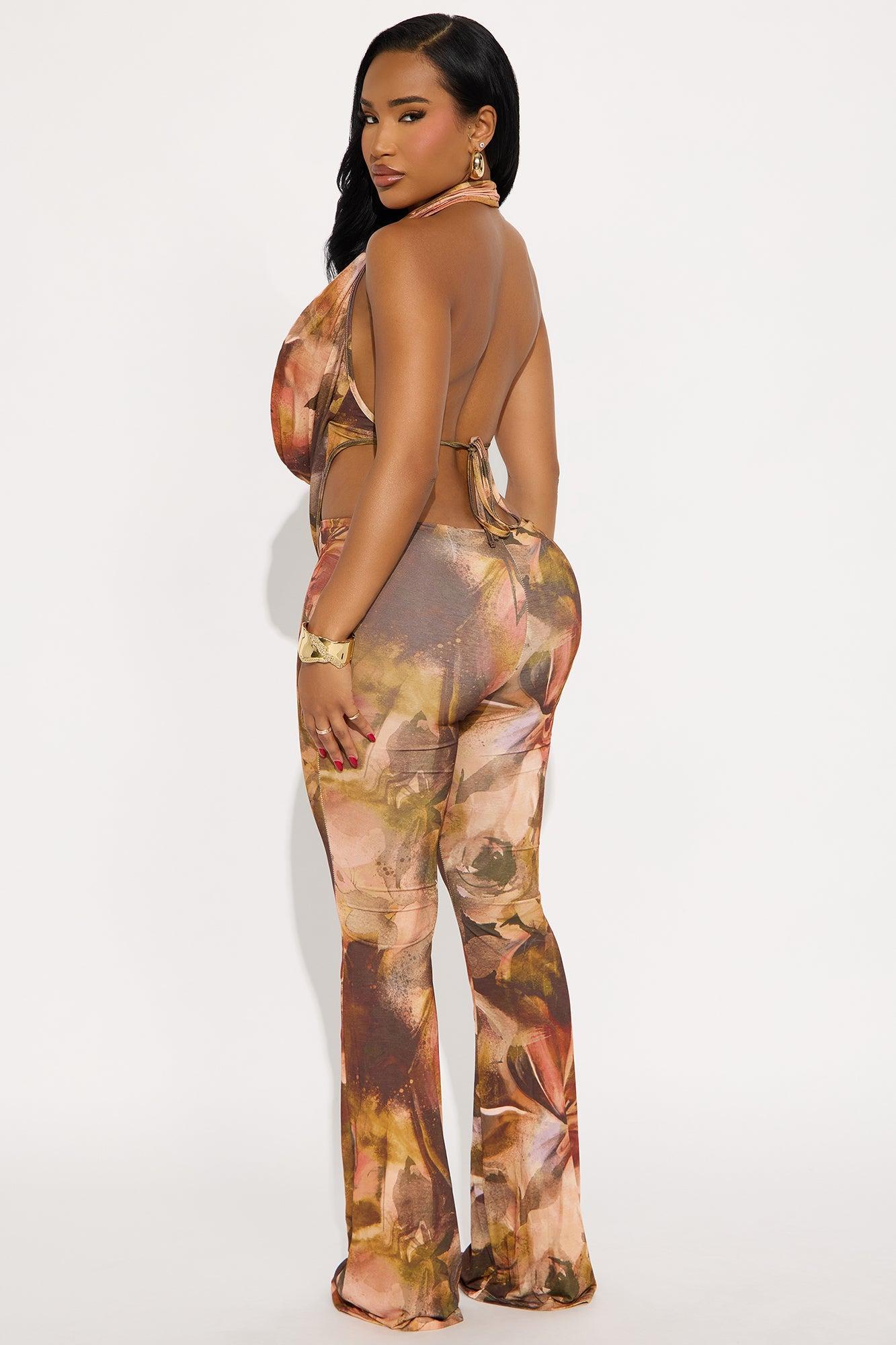 Kaylee Halter Flare Pant Set - Brown Combo Product Image