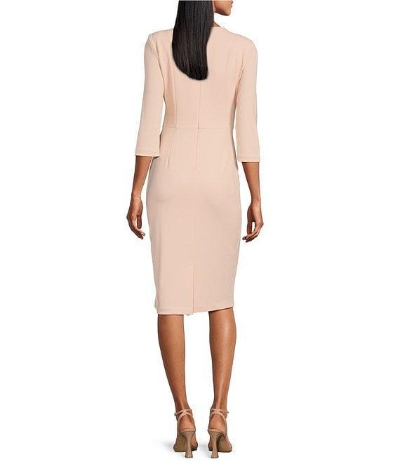 Adrianna Papell Stretch Crepe Crew Neck Tie Waist 3/4 Sleeve Midi Sheath Dress Product Image