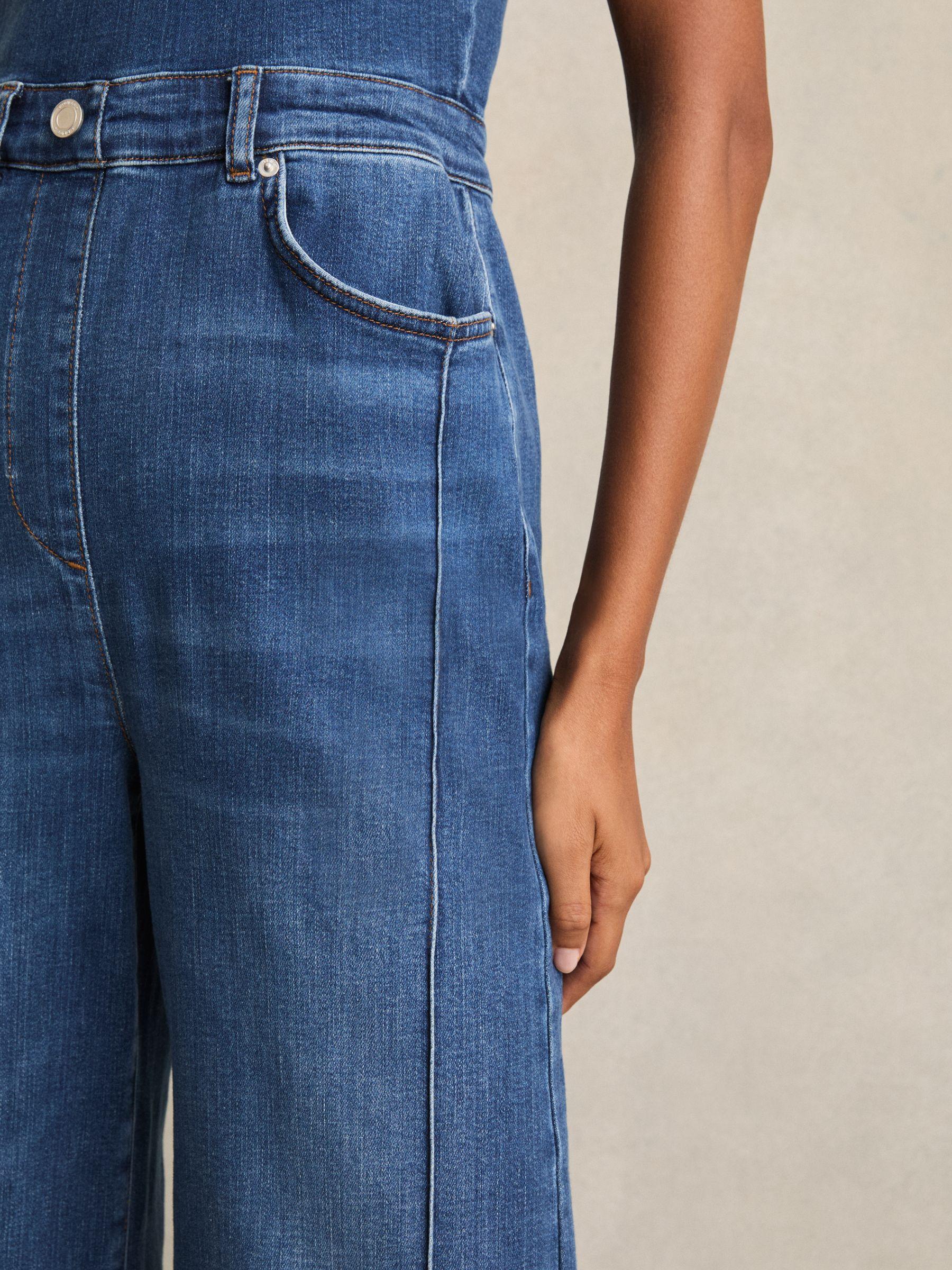 Wide-Leg Racer-Back Denim Jumpsuit in Indigo Product Image