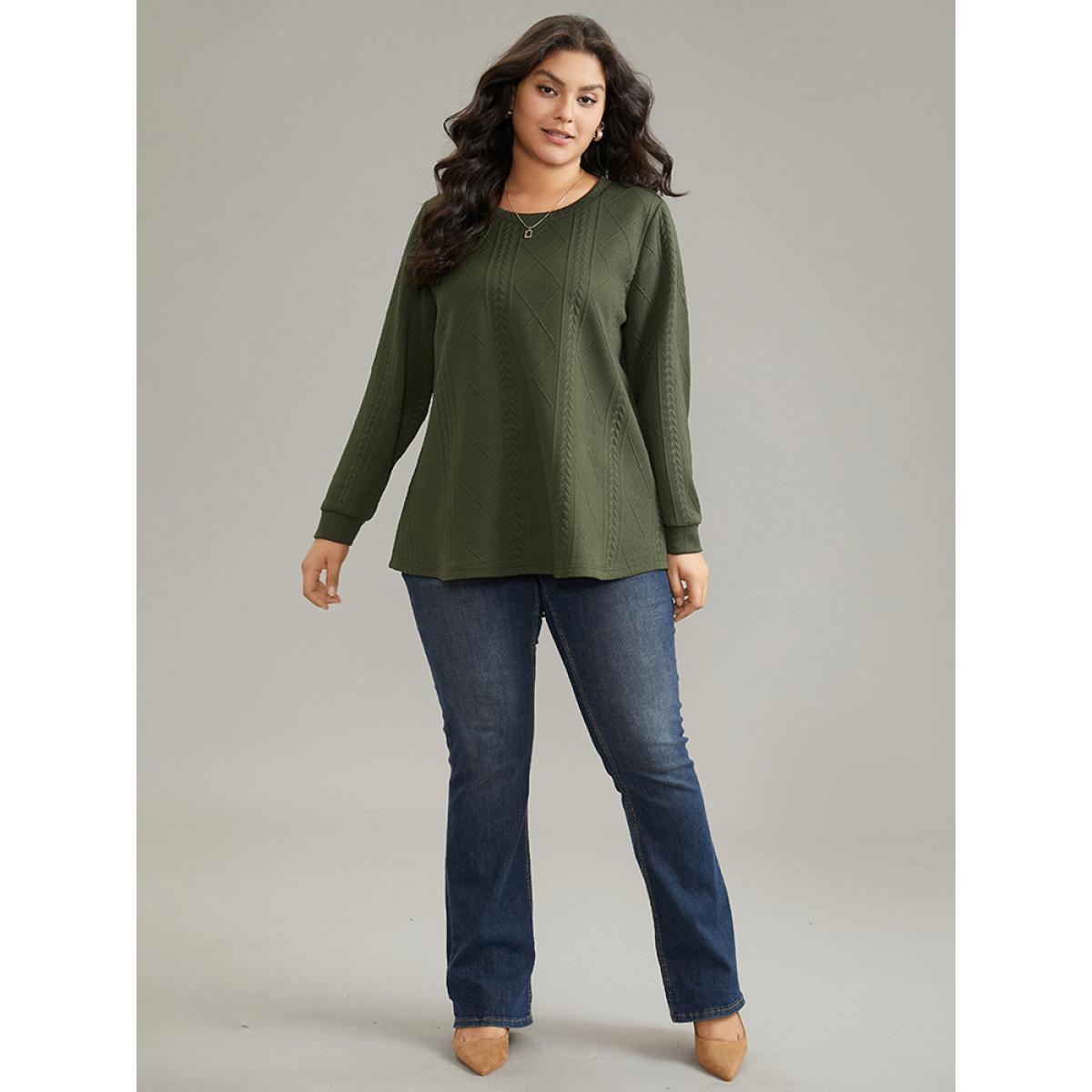 Plus Size Plain Textured Round Neck Sweatshirt Women Gray Casual Non Round Neck Everyday Sweatshirts BloomChic 26/4X Product Image