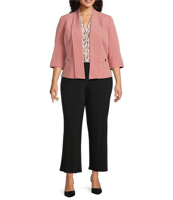 Kasper Plus Size Shawl Collar 3/4 Sleeve Open Front Crepe Jacket Product Image