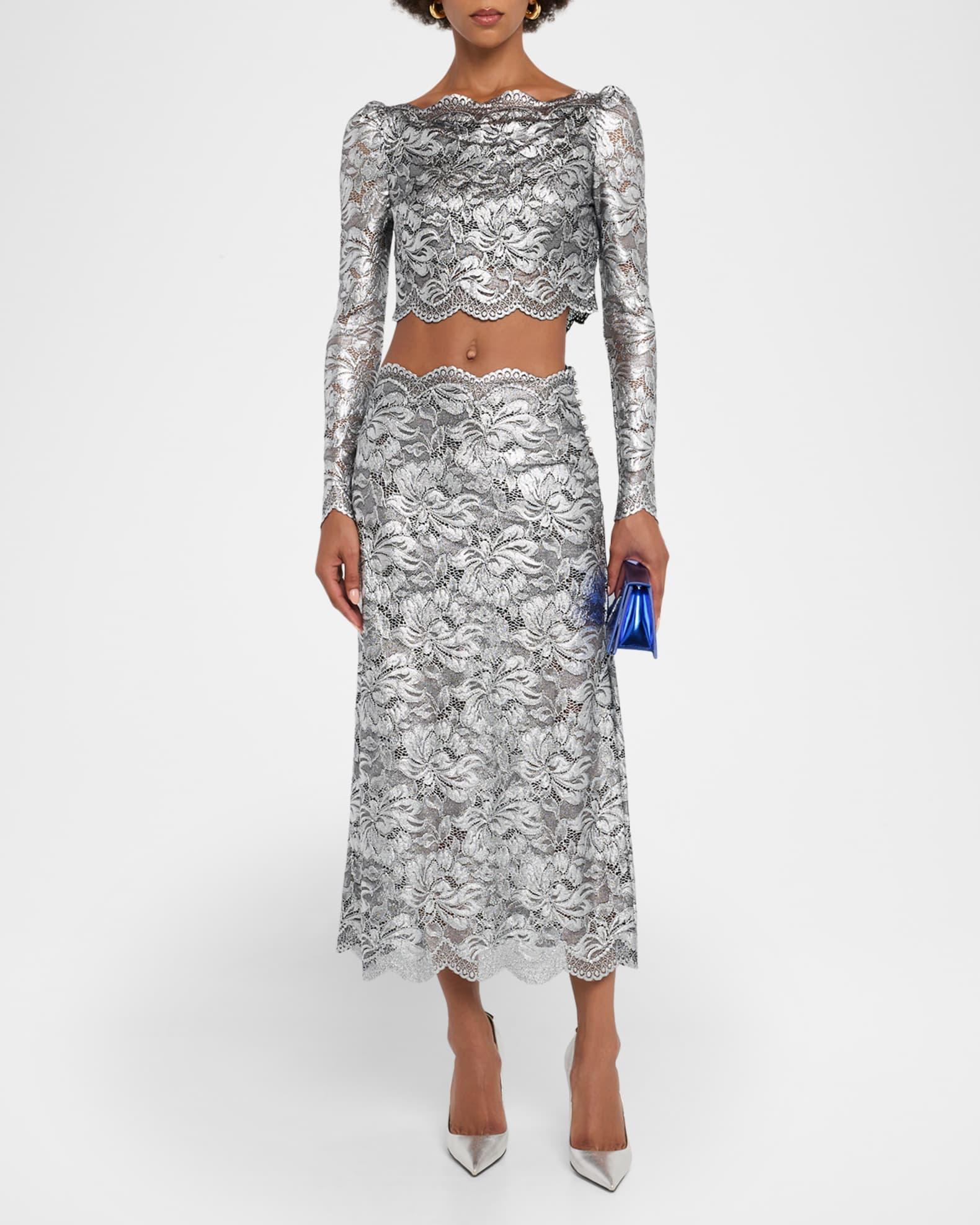 Foiled Lace Midi Skirt Product Image