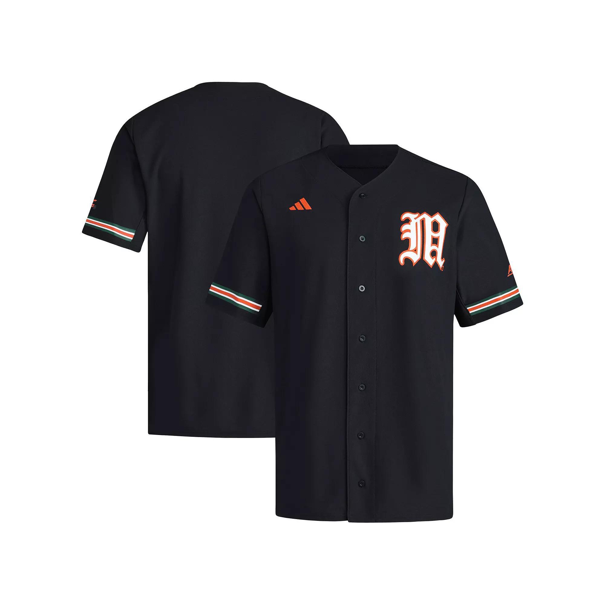 Men's adidas Black Miami Hurricanes V-Neck Baseball Jersey,  Product Image