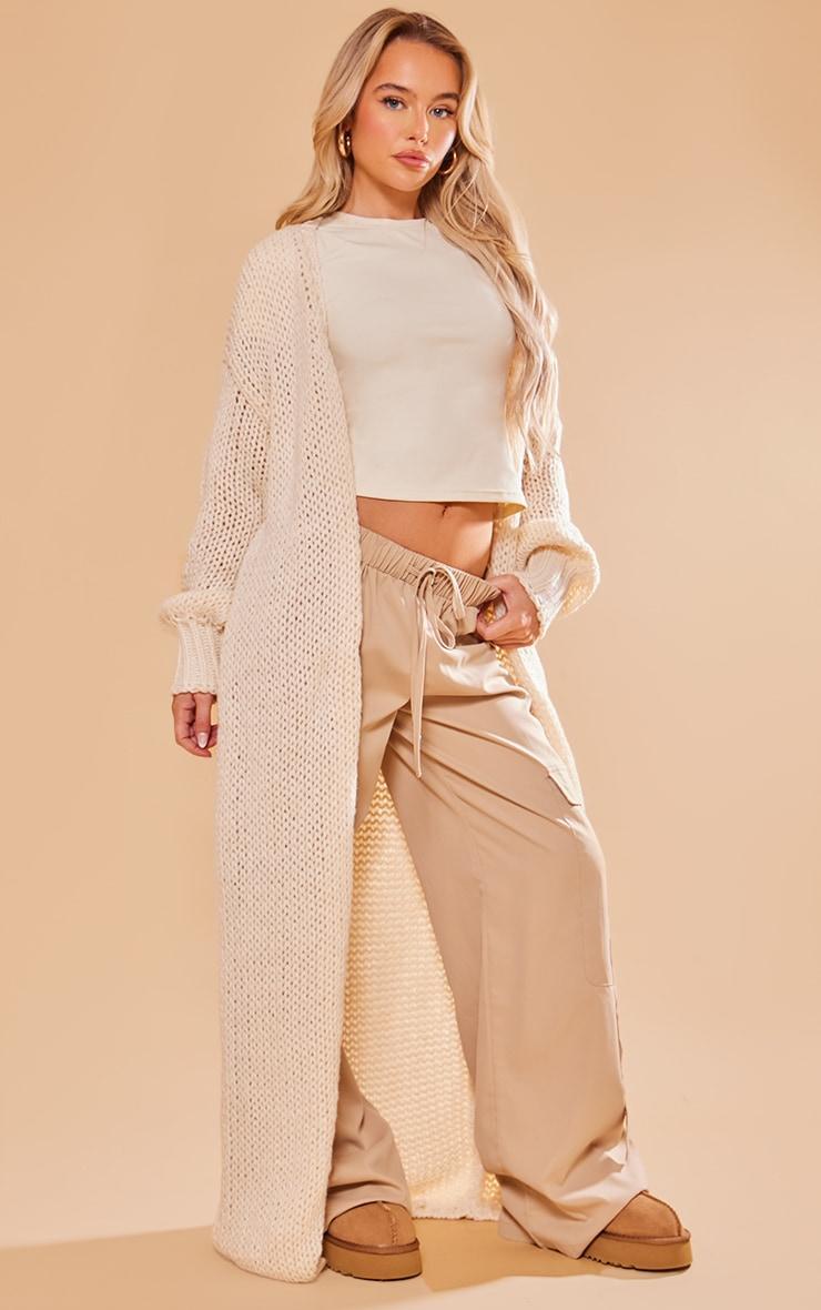 Cream Extreme Chunky Knitted Slouchy Maxi Cardigan Product Image