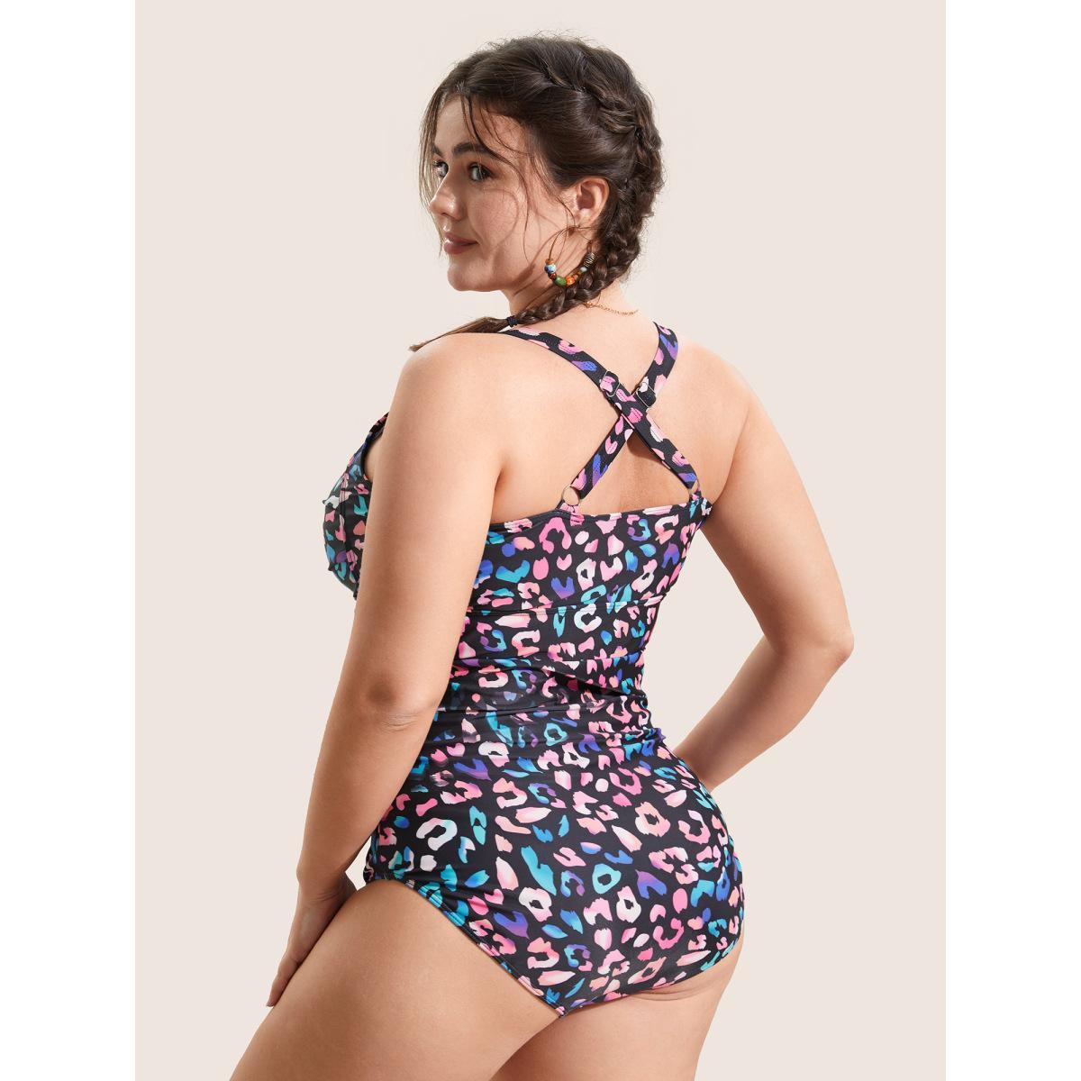 Plus Size Leopard Print Gathered Knotted One Piece Swimsuit Women's Swimwear Multicolor Beach Gathered Curve Bathing Suits High stretch One Pieces BloomChic 22-24/3X Product Image