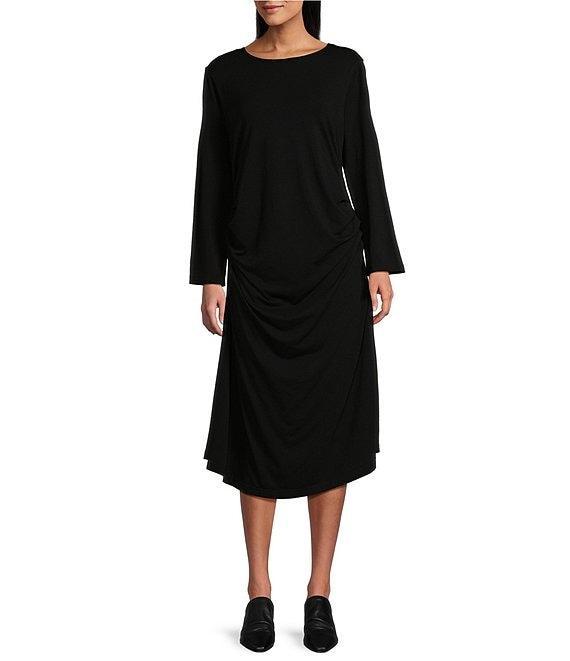 Bryn Walker Rya Organic Bamboo Cotton Round Neck Long Sleeve Ruched Dress Product Image