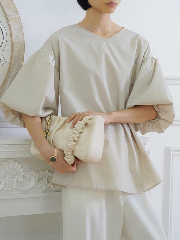 Half Sleeves Loose Solid Color V-Neck Blouses&Shirts Tops Product Image