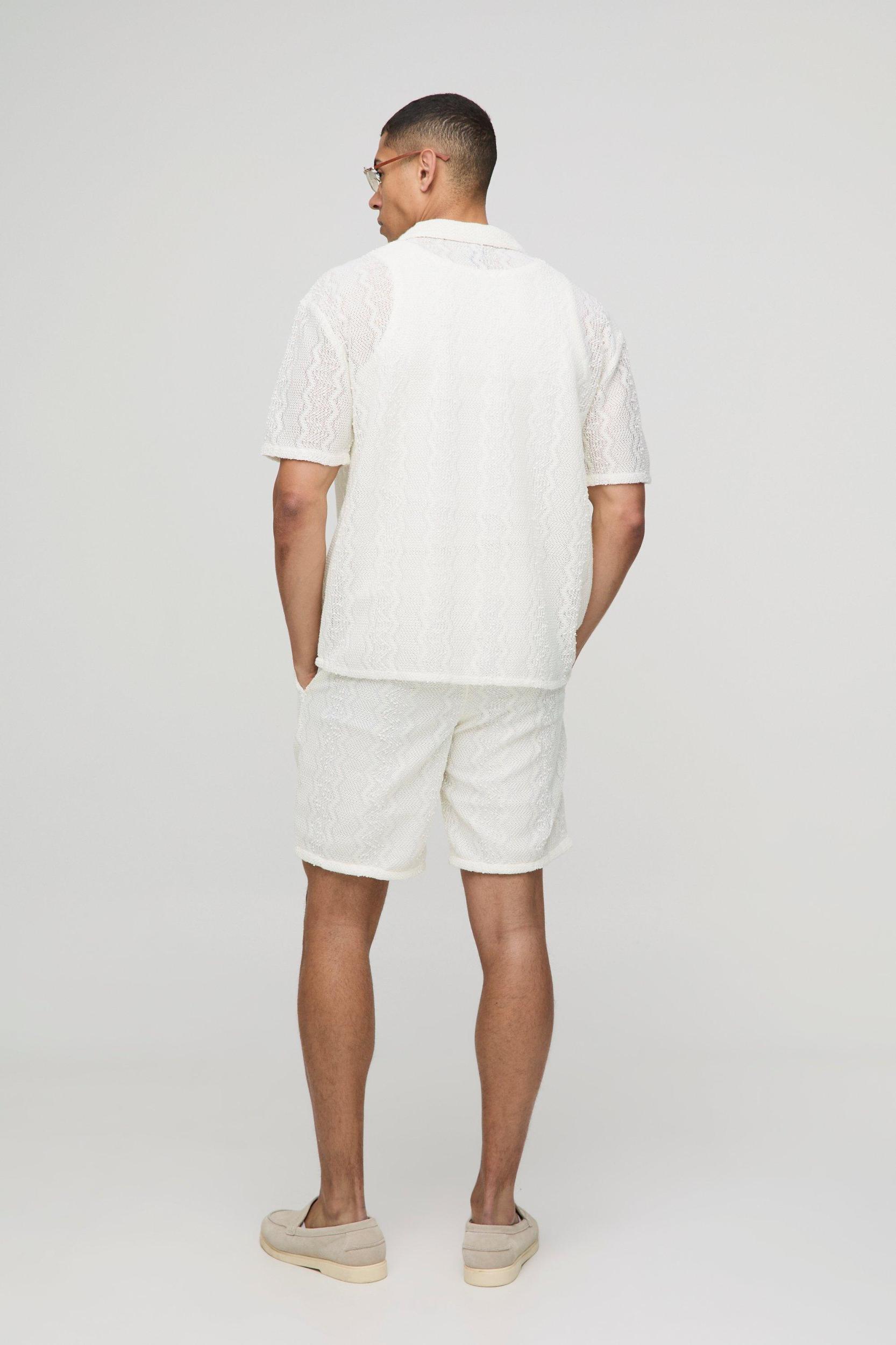 Oversized Drop Revere Open Weave Shirt & Short Set | boohooMAN USA Product Image