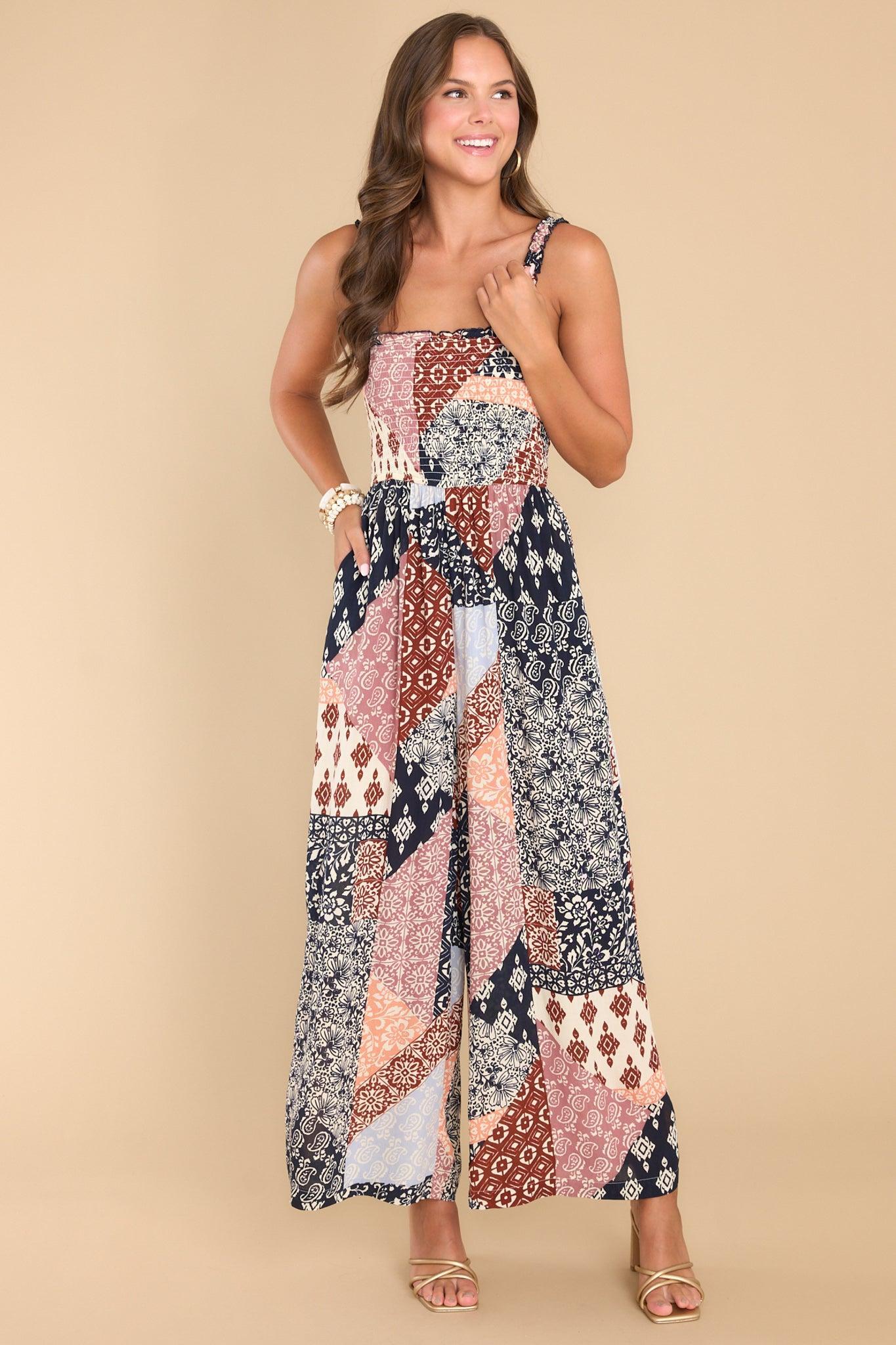 Long Weekends Rust Patchwork Jumpsuit Print Product Image