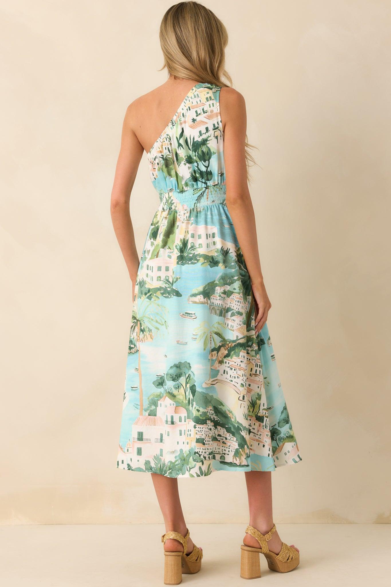 Made My Day Blue Multi Shoreline Print One Shoulder Midi Dress Product Image