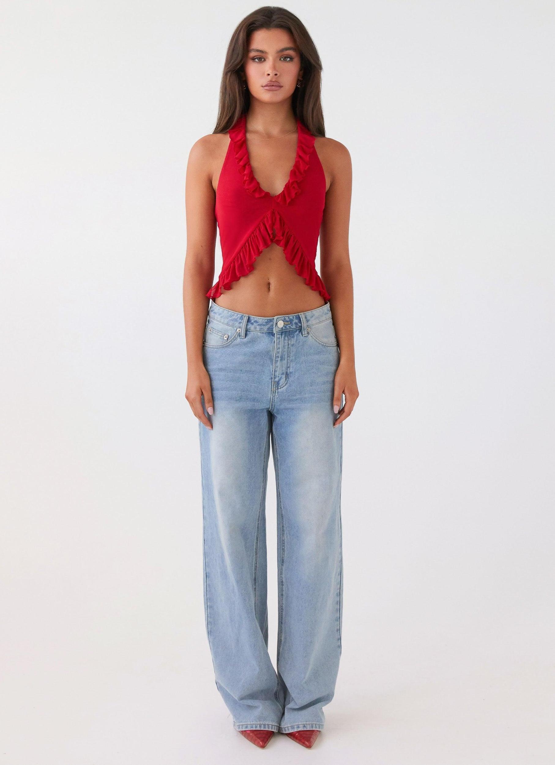 Tanya Mesh Frill Top - Red Product Image