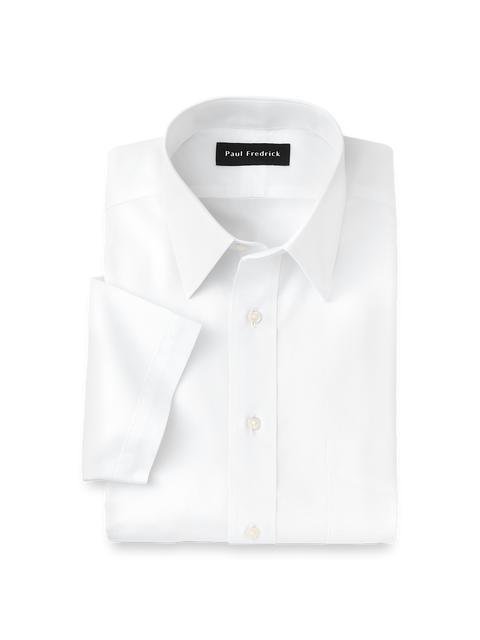 Non-Iron Cotton Pinpoint Solid Point Collar Short Sleeve Dress Shirt - White Product Image