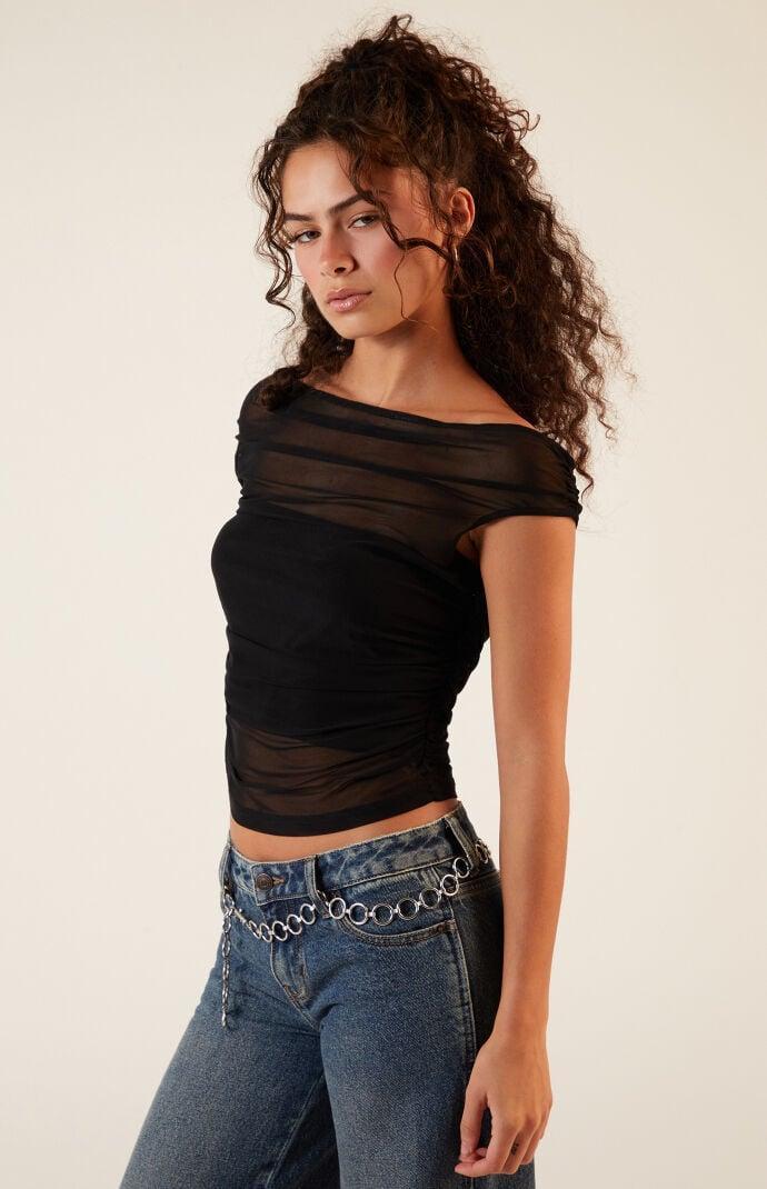 Women's Mesh Off-The-Shoulder Top Product Image