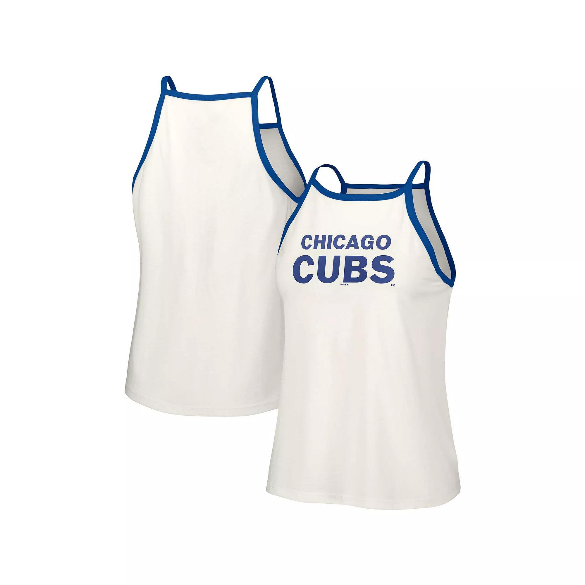 Women's Lusso Style  White Chicago Cubs Nadine Halter Tank Top, Size: Large Product Image