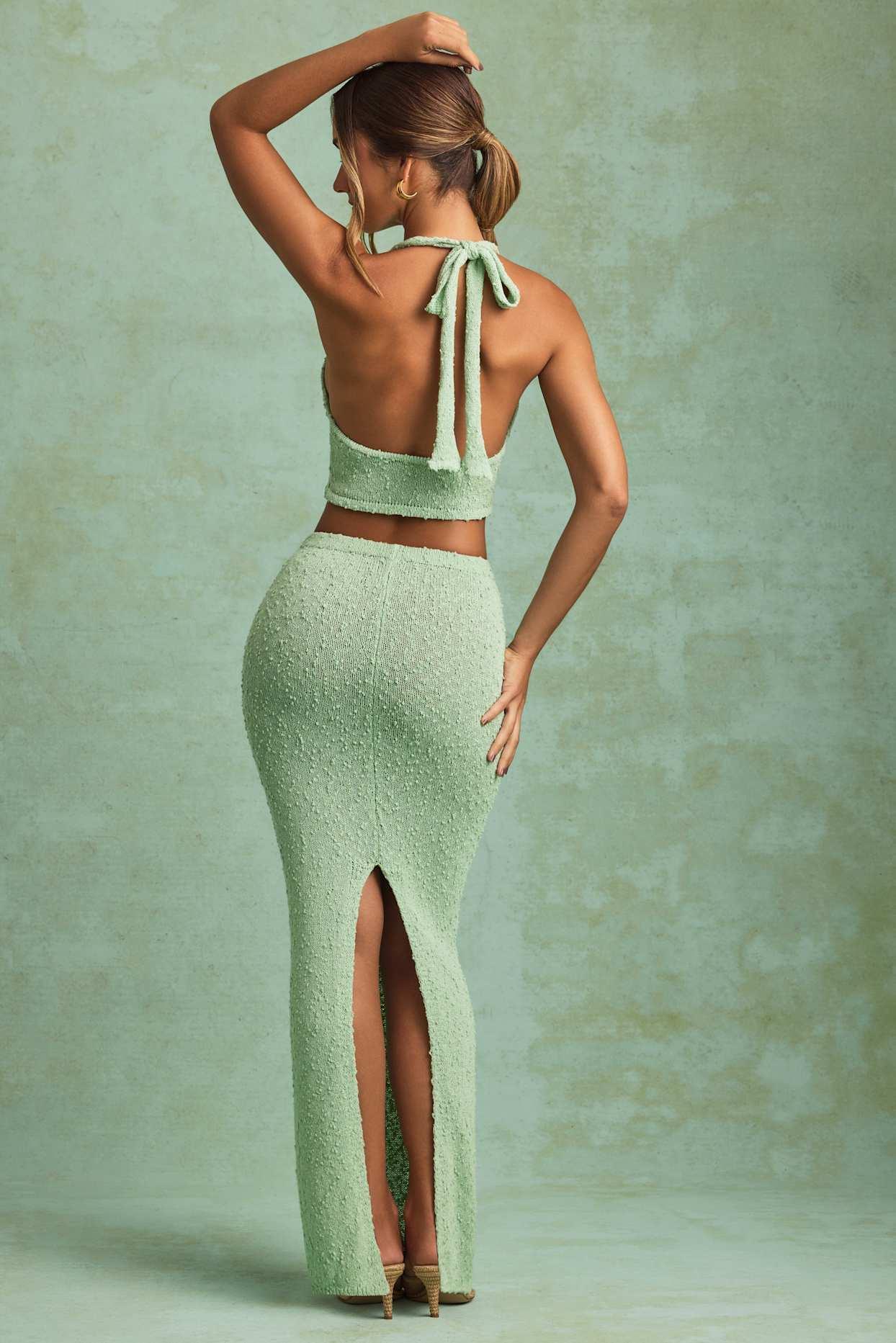 Bouclé Mid-Rise Maxi Skirt in Mint Product Image