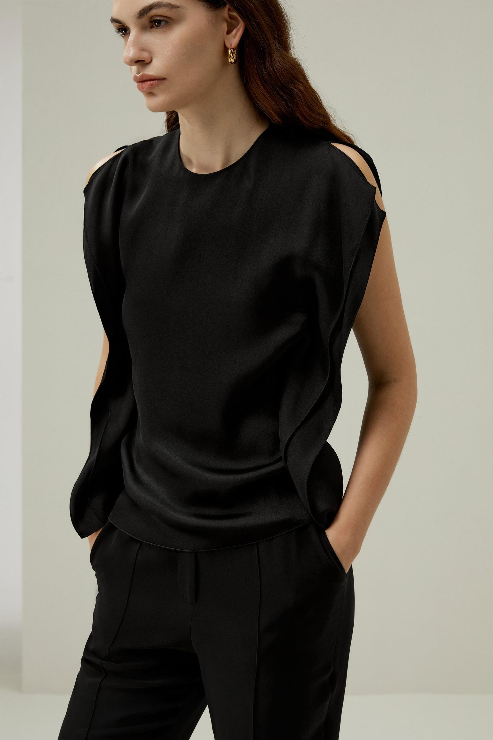 Elegant Silk Sleeveless Crewneck Top Product Image