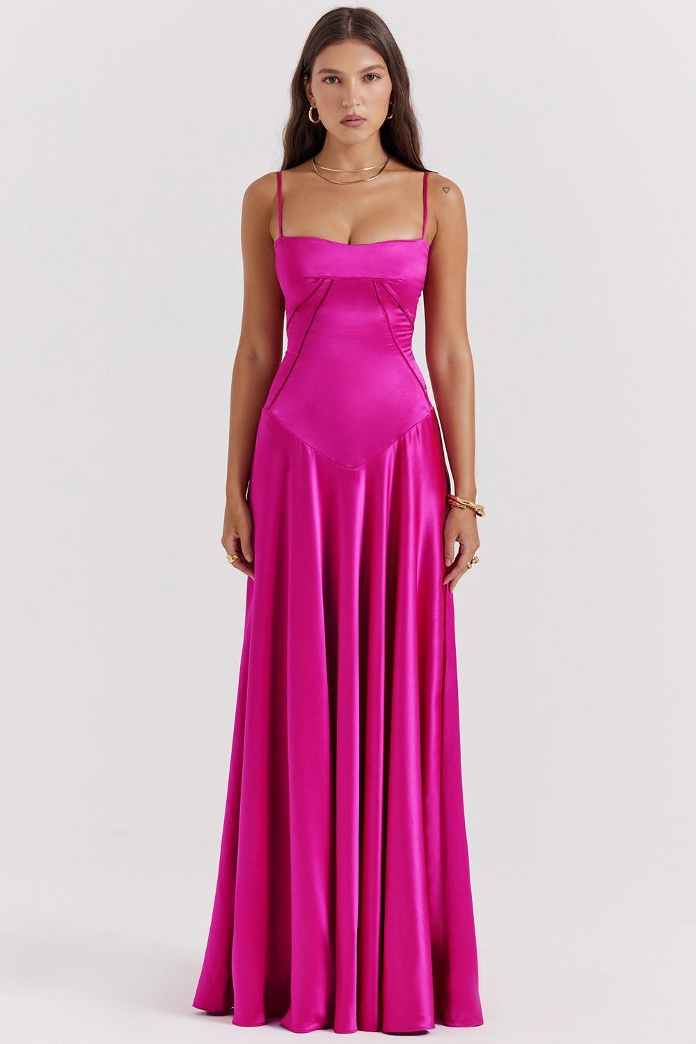 Anabella Fuchsia Lace Up Maxi Dress Product Image