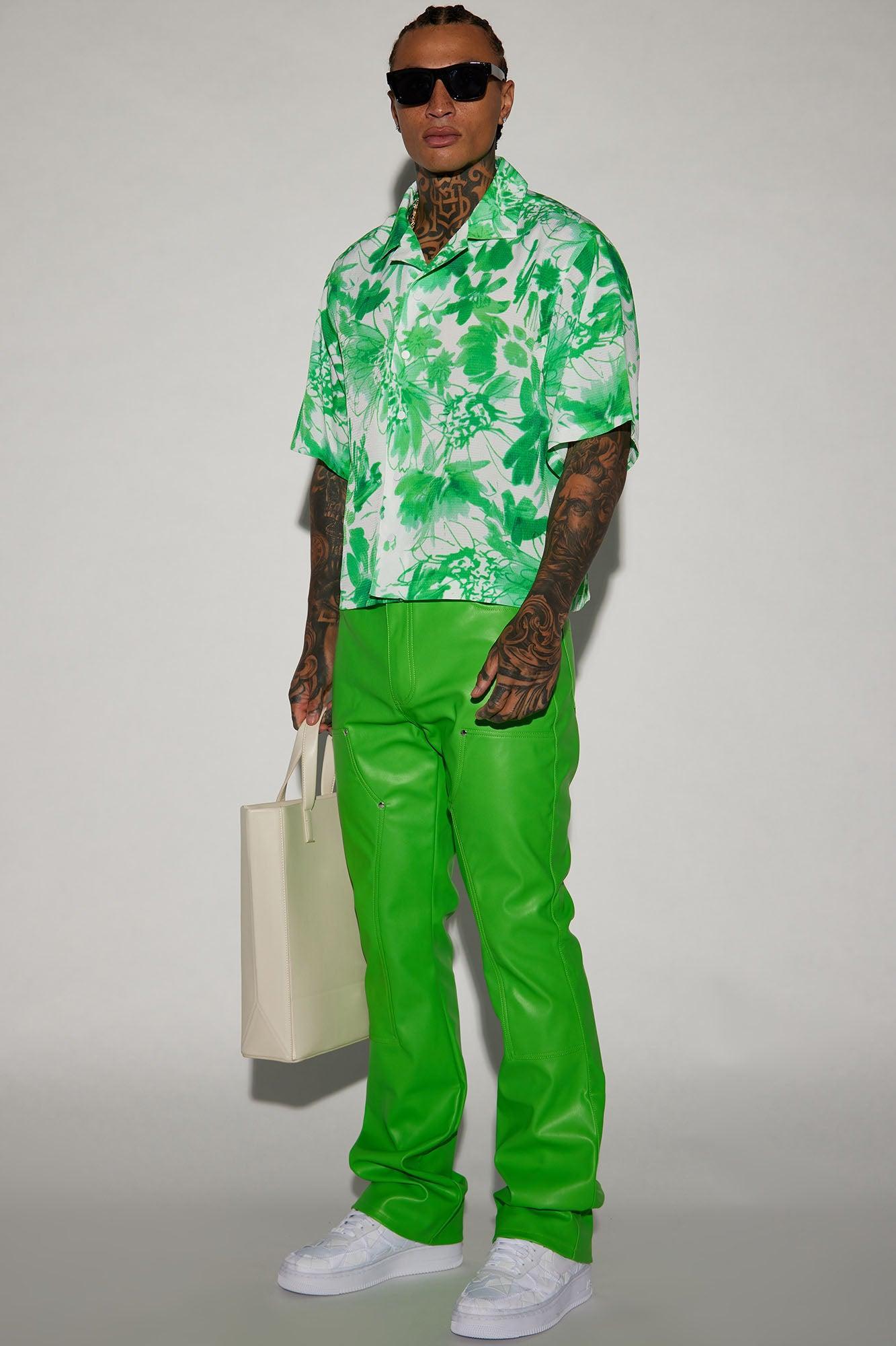 Botanical Cropped Button Up Shirt - Green Product Image