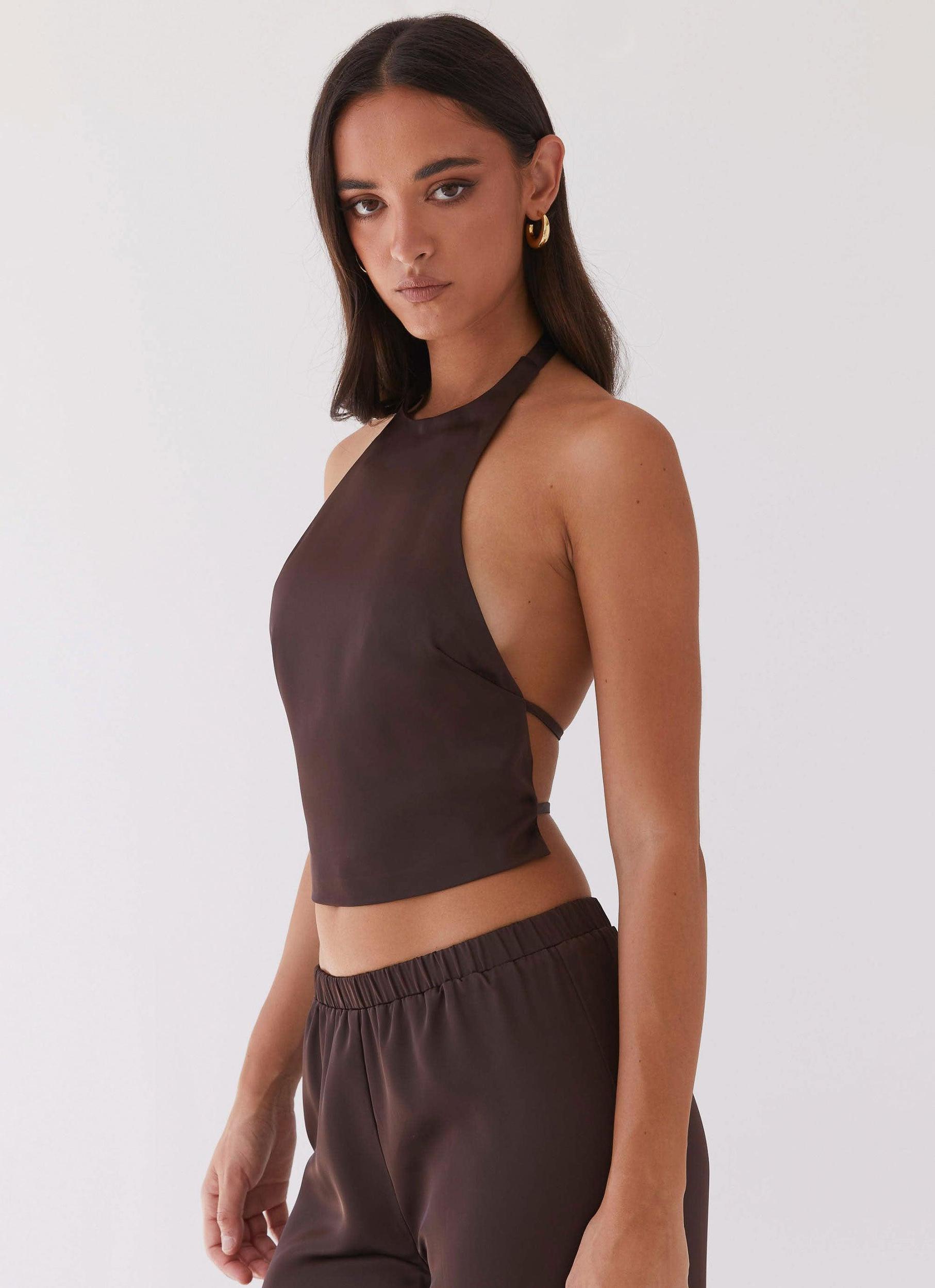 Bree Satin Halterneck Top - Brown Product Image