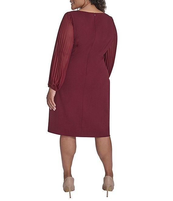 Jessica Howard Plus Size Crepe Chiffon Pleated Long Sleeve Side Tuck Sheath Dress Product Image