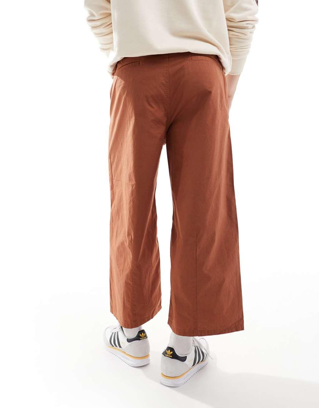 ONLY & SONS cropped barrel leg pants in washed brown Product Image