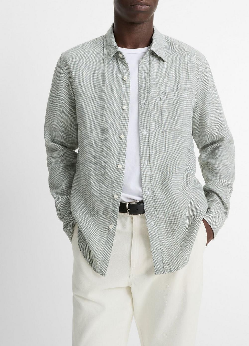 Houndstooth Linen Button-Front Shirt Product Image