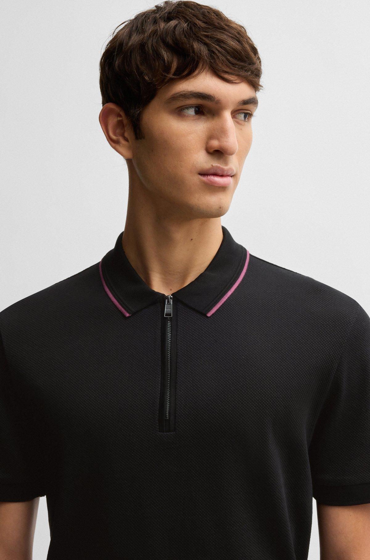 Structured-cotton polo shirt with zip placket Product Image