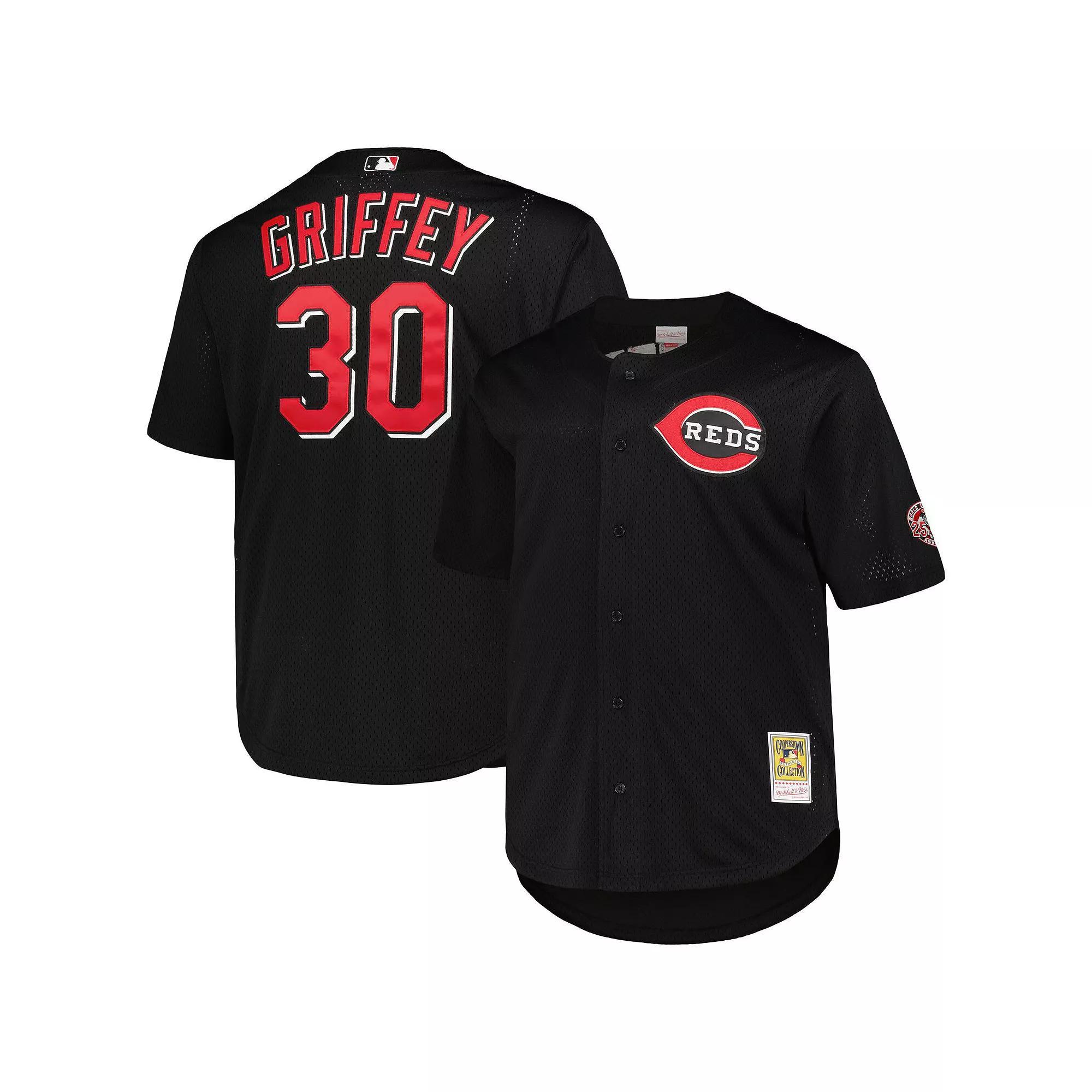 Men's Mitchell & Ness Ken Griffey Jr. Black Cincinnati Reds Big & Tall Cooperstown Collection Batting Practice Replica Jersey, Size: 4XLT, Red Black Product Image