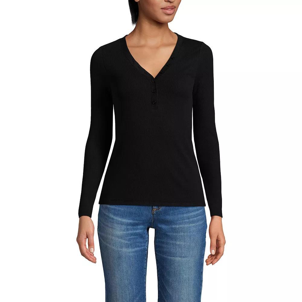 Petite Lands' End Long Sleeve Ribbed Henley, Women's,  Product Image