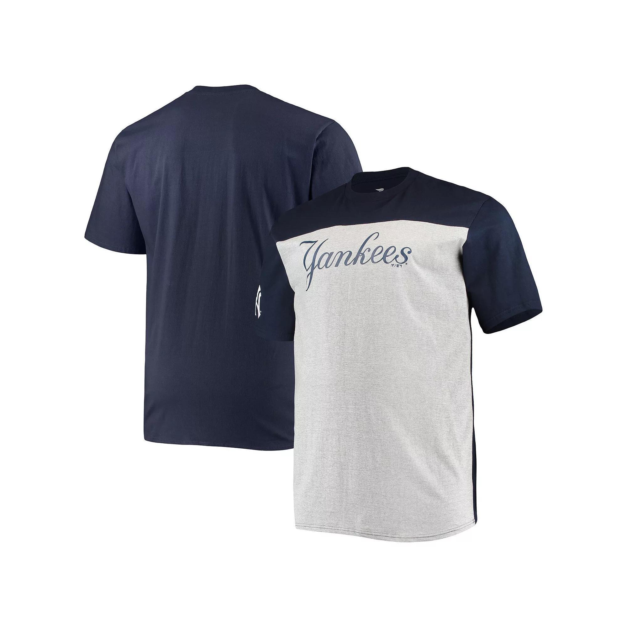 Men's Fanatics Branded Navy/Heathered Gray New York Yankees Big & Tall Colorblock T-Shirt, Size: XLT, Blue Product Image