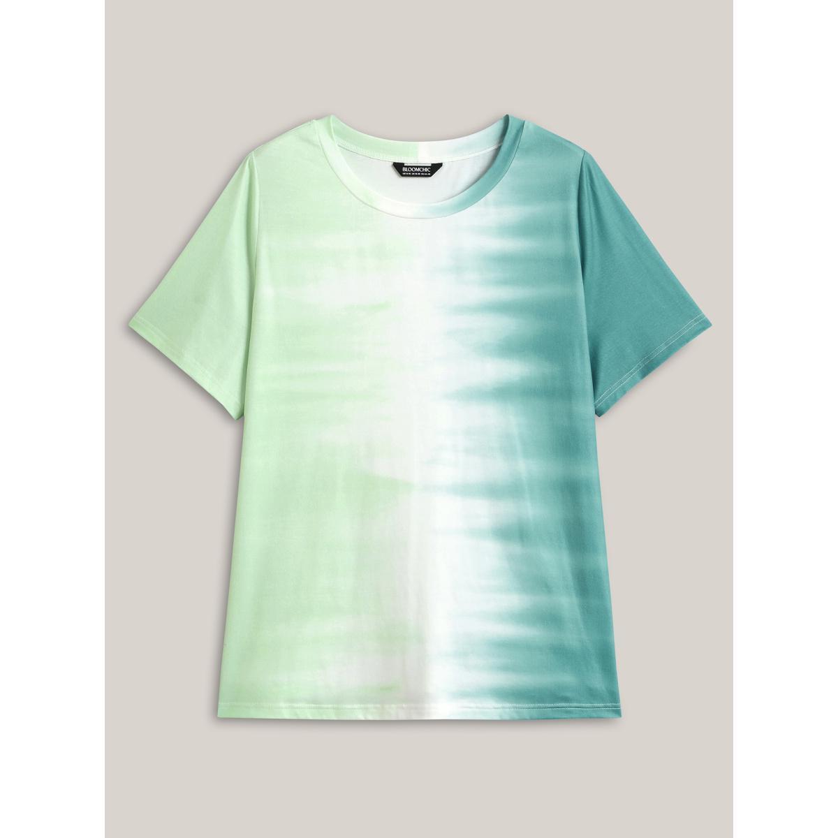 Plus Size Tie-Dye Round Neck T-Shirt Multicolor Women Non Round Neck Everyday-Casual T-shirts BloomChic 30/6X Product Image