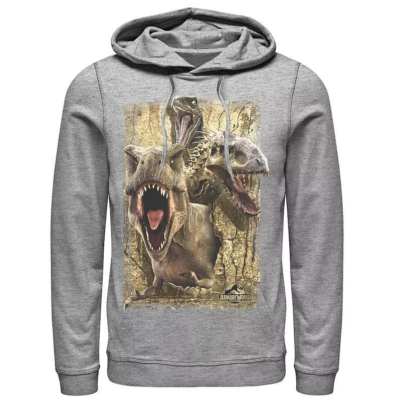 Men's Jurassic World T-Rex Indominus Rex & Raptor Hoodie, Size: Medium, Grey Heather Product Image