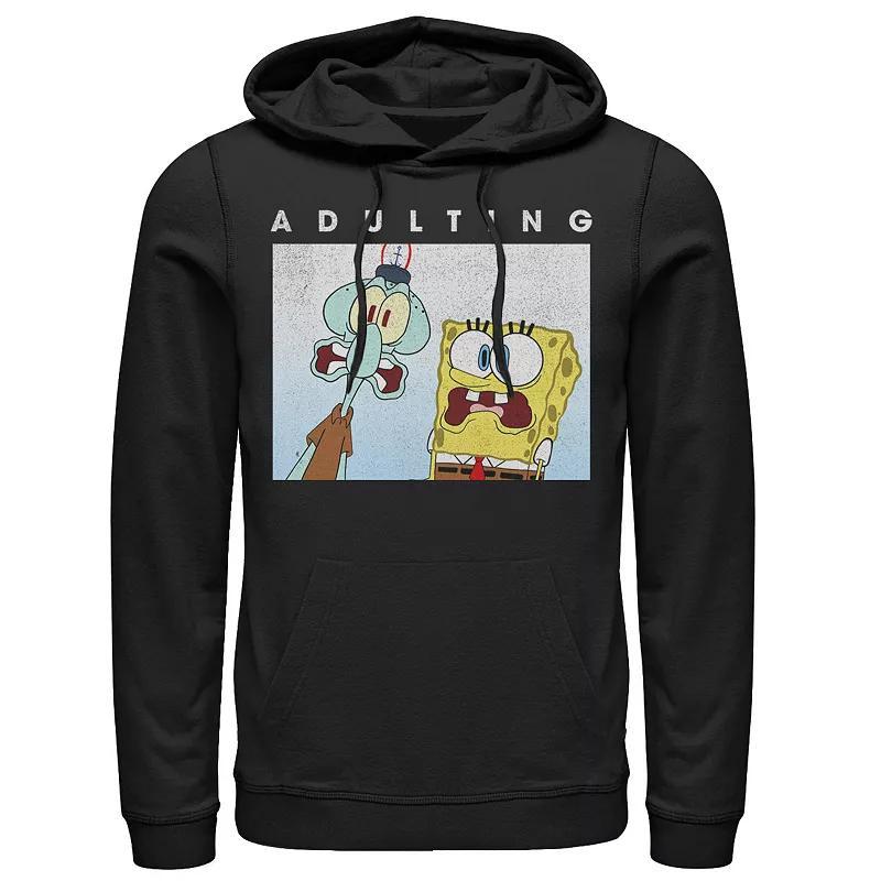 Men's SpongeBob SquarePants & Squidward Scared Of Adulting Hoodie, Size: Medium, Black Product Image