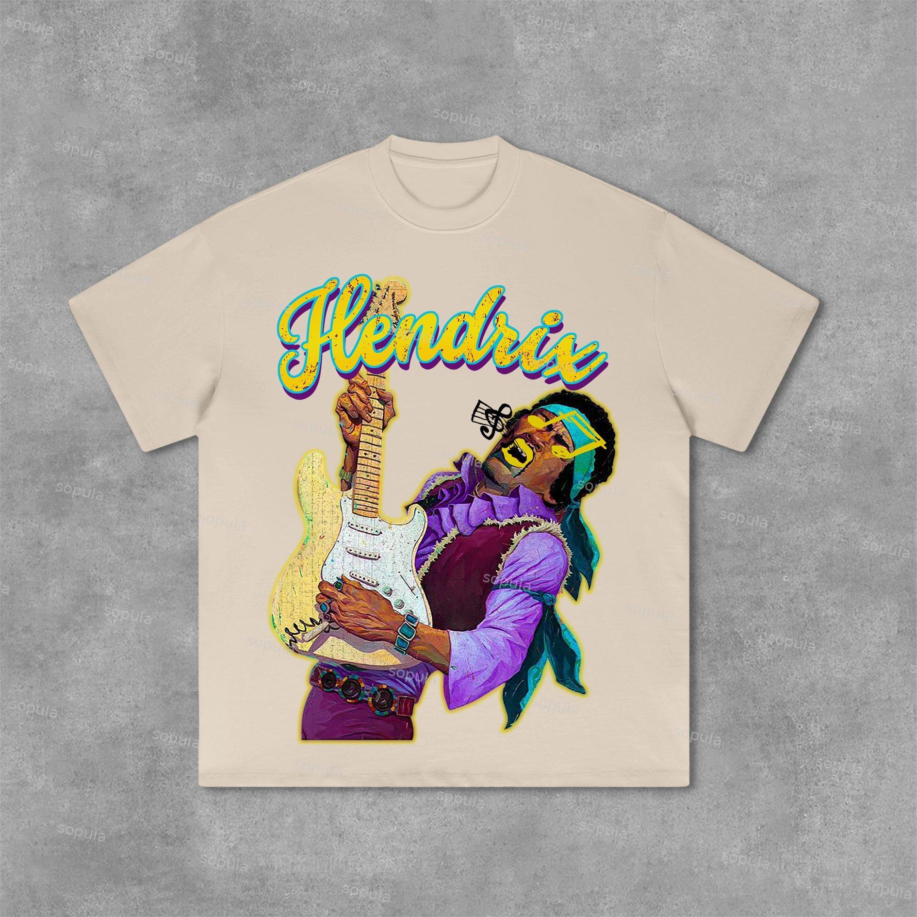 Sopula Hendrix Fashion Guitarist Graphic Print Cotton T-Shirt Product Image