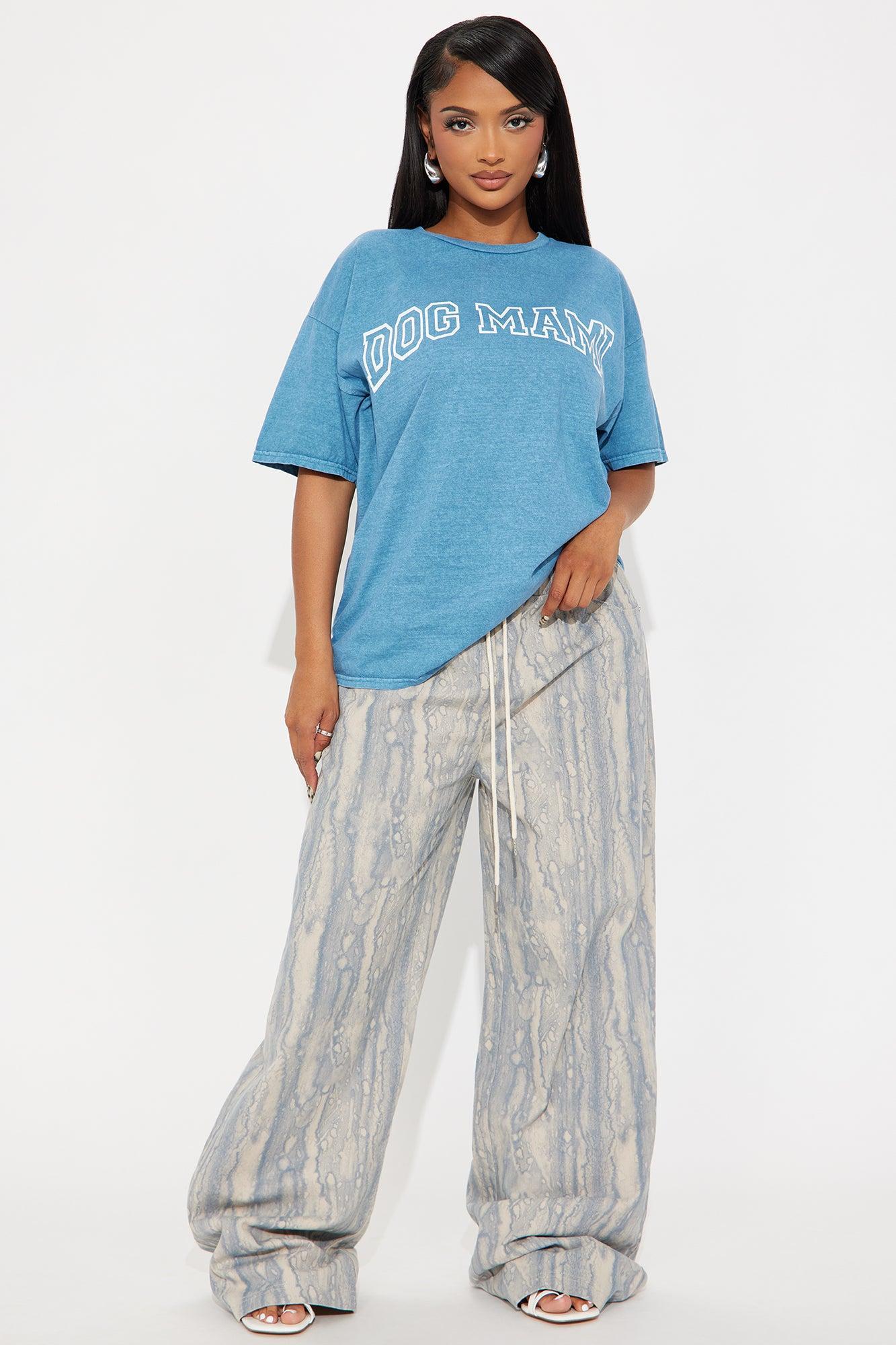 Dog Mami Washed Oversized Tee - Blue Product Image