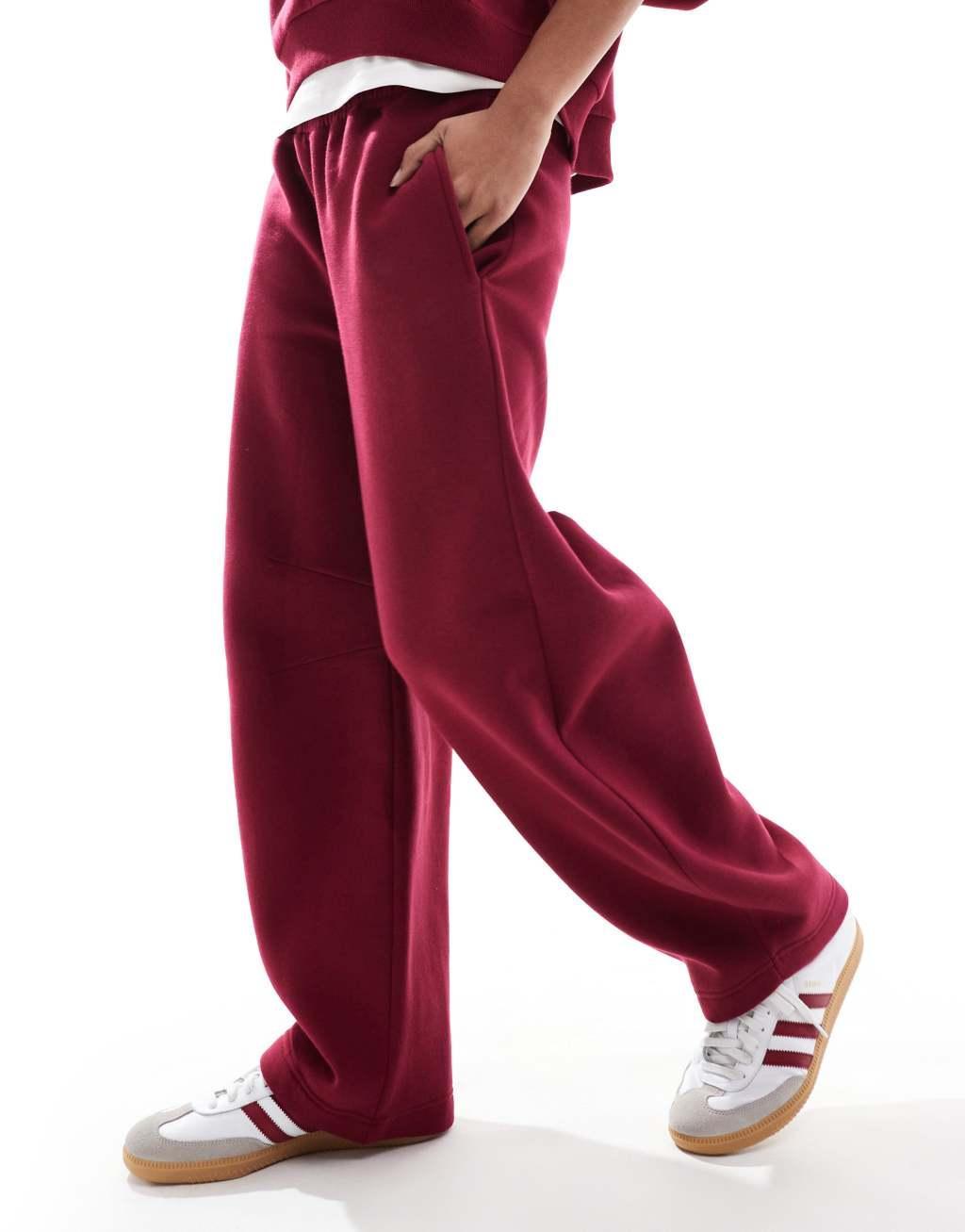 ASOS DESIGN barrel leg sweatpants in burgundy Product Image