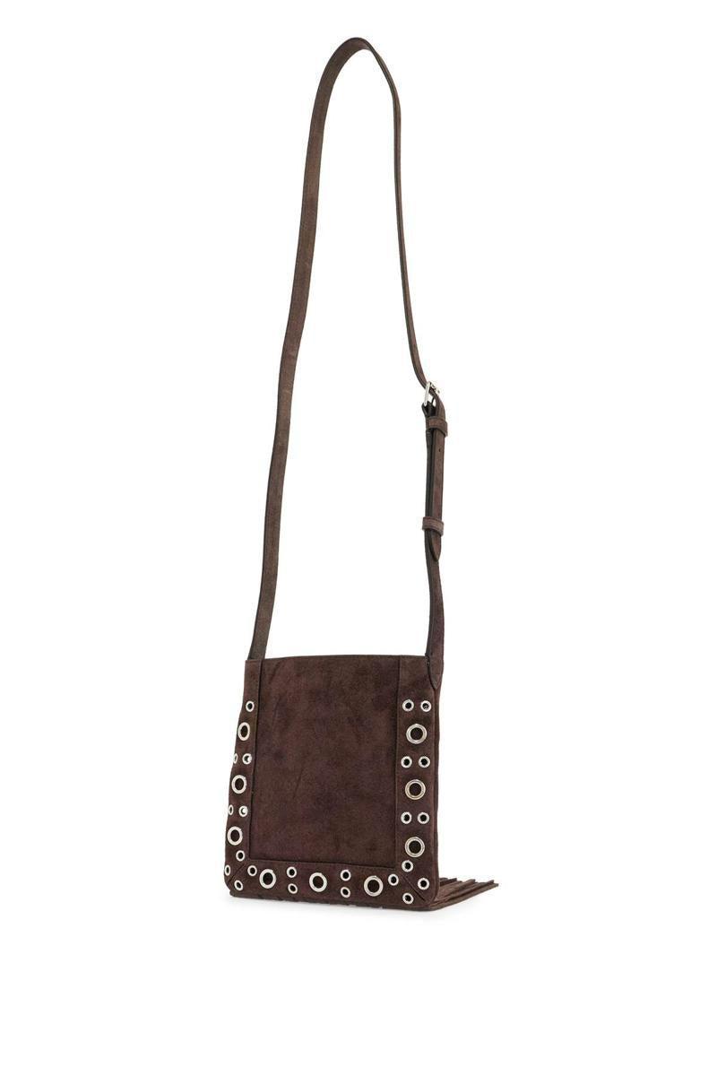 VALENTINO GARAVANI Small Suede Crossbody Bag In Dark Brown With Studs And Fringe Product Image