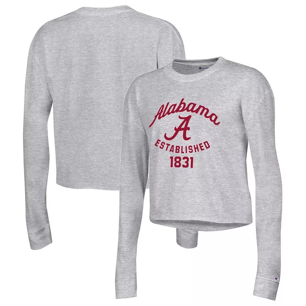 Women's Champion Gray Alabama Crimson Tide Boyfriend Cropped Long Sleeve T-Shirt,  Product Image
