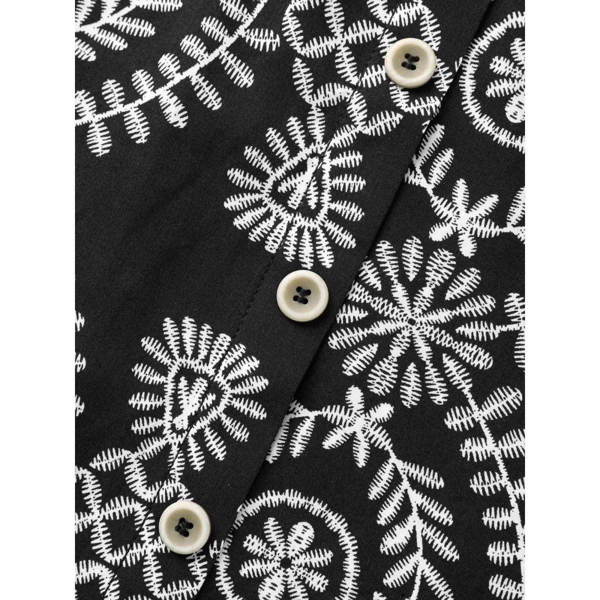 Plus Size Black Boho Print Button Placket Blouse Women Short sleeve V-neck Vacation Blouses BloomChic 14-16/1X Product Image