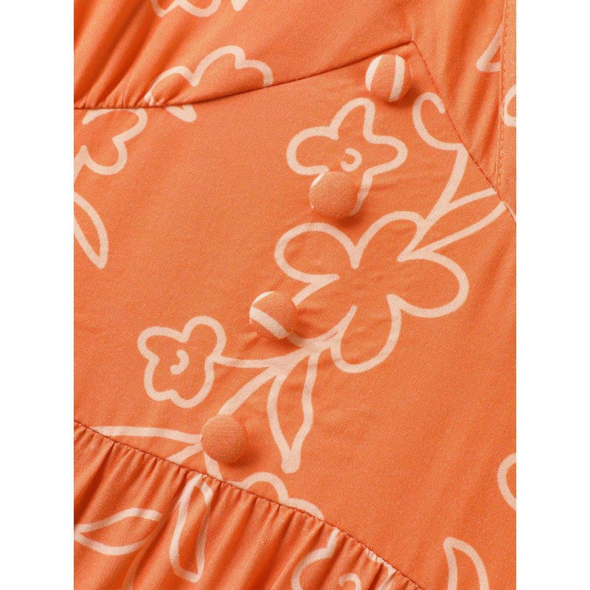 Plus Size Rayon Silhouette Floral Print Midi Dress Rust Women Leisure Overlap Collar Short sleeve Curvy BloomChic 12/L Product Image