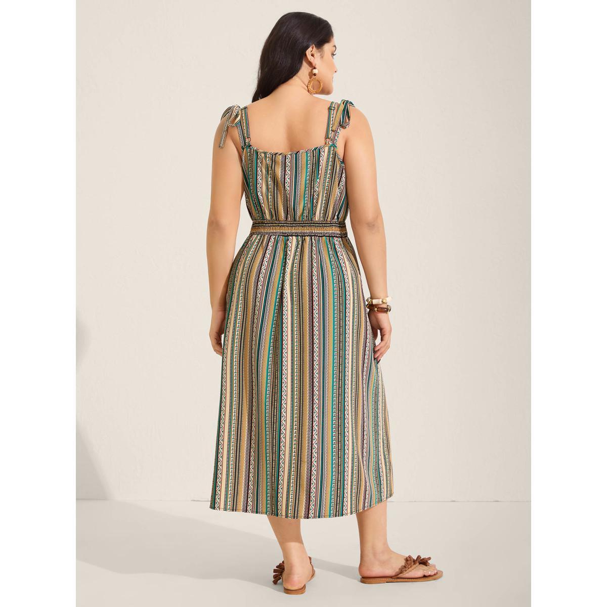 Plus Size Boho Stripe Knotted Straps Midi Dress Multicolor Women Non Sleeveless Curvy BloomChic 22-24/3X Product Image